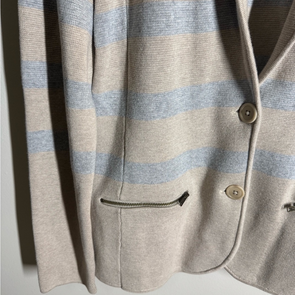 Cozy Talbots Beige/Blue Knit Sweater Blazer Sz. L - Picture 3 of 5